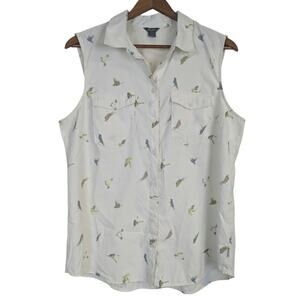 Eddie Bauer Hiking Shirt Sleeveless Button Front Bird Pattern Womens Large